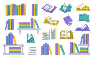Set of minimalist illustrations of colorful books. Ideal for education and learning designs. vector