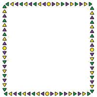 Festive Square Border with Green Purple Yellow Triangles and Circles with Gold Sparkles vector