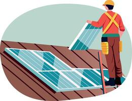 Solar installation on the roof, flat style illustration vector
