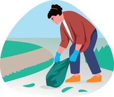 A character collecting trash, flat style illustration vector
