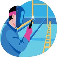 A flat style illustration of a welding character vector