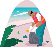 Beach cleanup character illustration in flat style vector