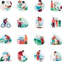 Set of Environment Protection Flat Style Illustrations vector