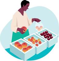 Flat illustration showing a character buying organic food vector