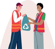 A character donating something to another person, flat illustration vector