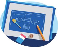 A flat style illustration showing blueprint sketching vector