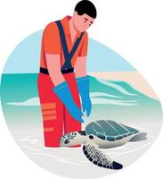 A character doing turtle tagging, flat style illustration vector