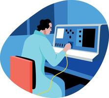 A flat style illustration showing a character operating a control system vector