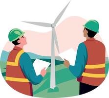 A flat style illustration of windmill engineers vector