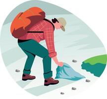 A character picking trash, a flat style illustration vector
