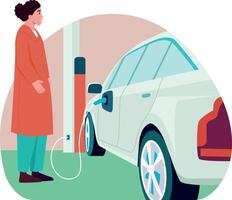 A flat style illustration of a car charging station vector