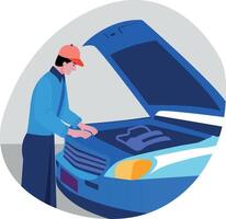 A technician car checking illustration in flat style vector