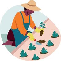 Flat illustration showing a character doing gardening vector