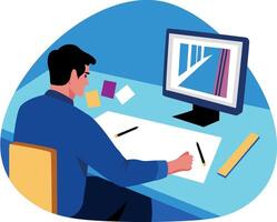 A flat style illustration showing a prototyping character vector