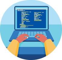 A flat style illustration of typing code on a computer vector