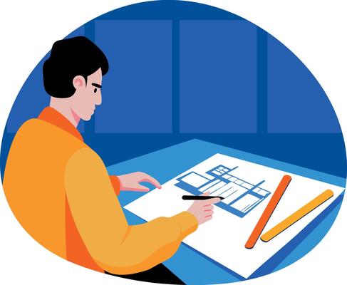 A flat style illustration showing an architect prototype