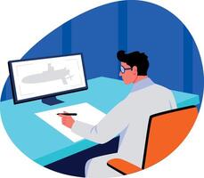 A flat style illustration of a submarine engineer vector