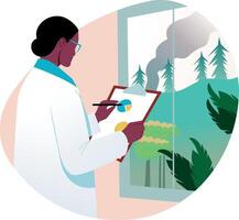 A character checking an environmental report, flat illustration vector