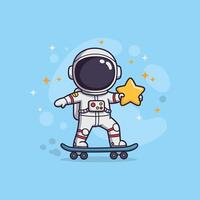 An astronaut riding a skateboard with a star vector