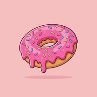 A donut with pink icing and sprinkles on a pink background vector