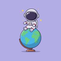 Cartoon astronaut sitting on top of the globe vector