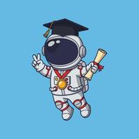 An astronaut in a graduation cap and gown holding a diploma vector