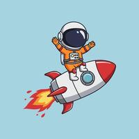 Astronaut on rocket with hands up vector