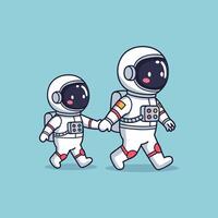 Astronaut couple holding hands and walking in space vector