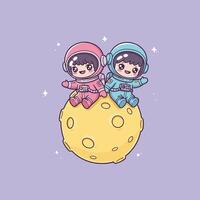 Two astronauts sitting on the moon vector