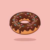 A donut with chocolate frosting and sprinkles on a pink background vector