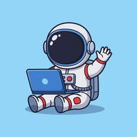 An astronaut sitting on a blue background with his laptop vector
