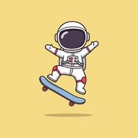 An astronaut on a skateboard with a yellow background vector