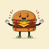 A hamburger character with arms and legs vector