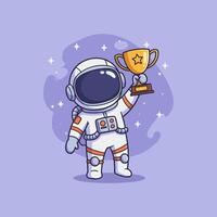 Astronaut holding up a trophy vector