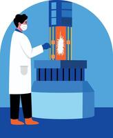 A character doing an experiment with a fusion reactor, flat illustration vector