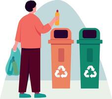 A flat style illustration showing recycling sorting vector