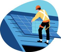 A character doing solar installation on the roof, flat illustration vector