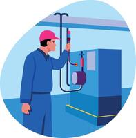 Flat illustration showing an engineer operating boiler system vector