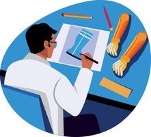 A flat style illustration of a sketching character vector