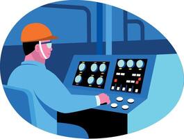 Flat style illustration showing an engineer using a control panel vector