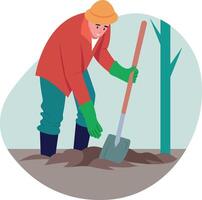 A flat style illustration of a digging character vector