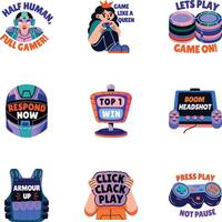 Bundle of Cyberpunk Gaming Flat Stickers vector