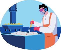 A character extracting minerals from a mixture, flat illustration vector