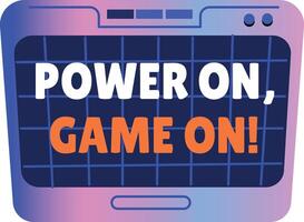 Flat sticker showing game power typography on screen vector