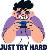 A person playing game with a handheld device, flat sticker vector