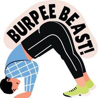 Man doing burpee exercise, flat sticker vector