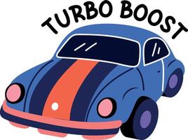 Flat sticker showing a racing car with turbo boost typography vector