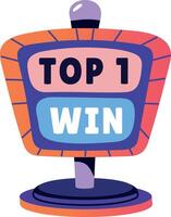Flat sticker showing top win trophy with typography vector