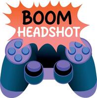 A gamepad showing typography boom headshot, flat sticker vector