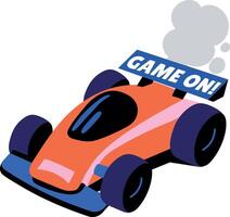 Racing vehicle showing game on typography, flat sticker vector